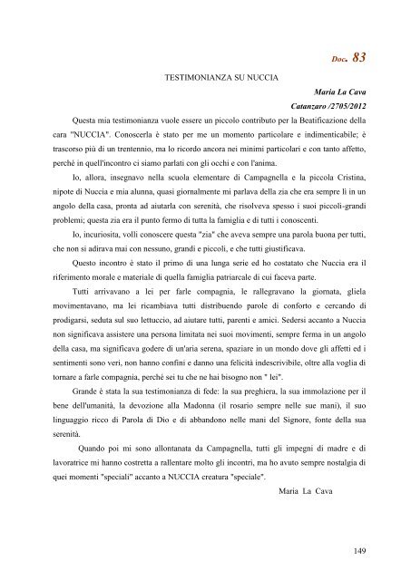 tutte le testimonianze su nuccia - NucciaTolomeo.it