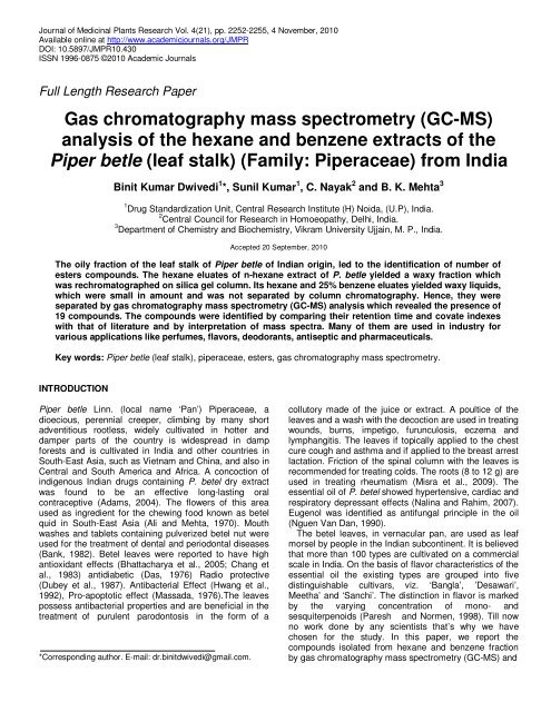 Gas chromatography mass spectrometry (GC-MS) - Academic ...