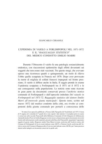 L'EPIDEMIA DI VAIOLO A FORLIMPOPOLI NEL 1871-1872 E IL ...