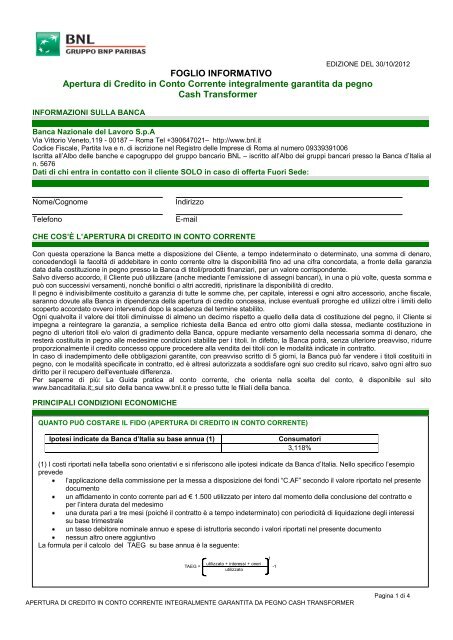 Apertura di Credito in Conto Corrente Integralmente Garantita ...