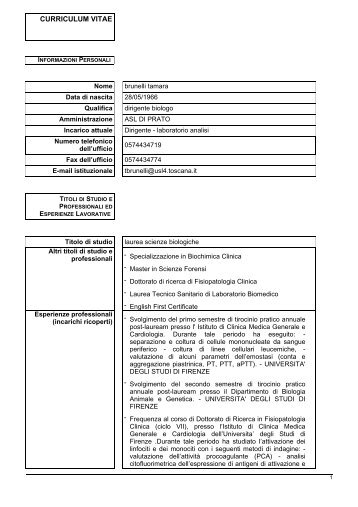 curriculum vitae - Azienda Usl 4 di Prato