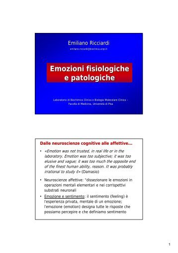 Lezione 7 - emozioni.pdf - Benvenuti al Laboratorio di Biochimica ...