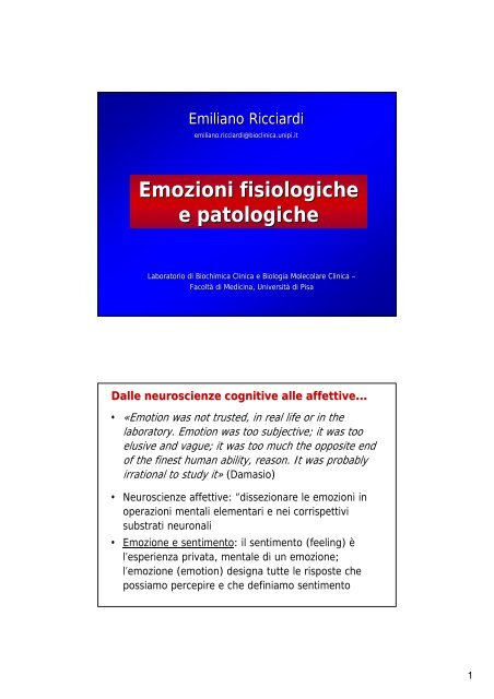 Lezione 7 - emozioni.pdf - Benvenuti al Laboratorio di Biochimica ...