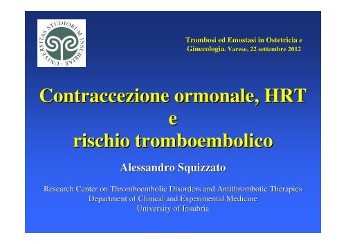 Contraccezione ormonale, HRT e rischio tromboembolico