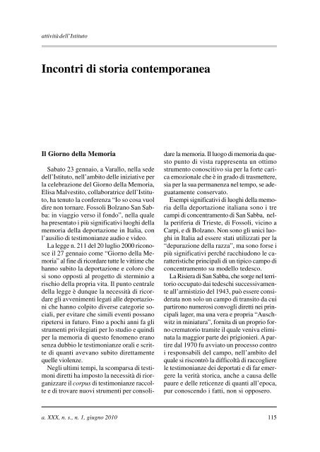 "l'impegno" (1/2010) in formato pdf - Istituto per la storia della ...