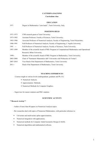 CATTERINA DAGNINO Curriculum vitae EDUCATION ... - unito . it