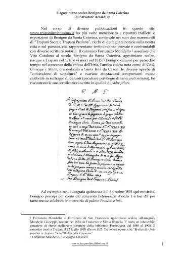benigno da santa caterina - Trapani Invittissima di Salvatore Accardi