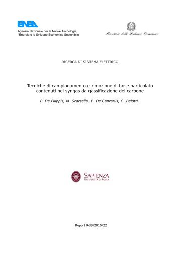 Tecniche di campionamento e rimozione di tar e particolato ... - Enea