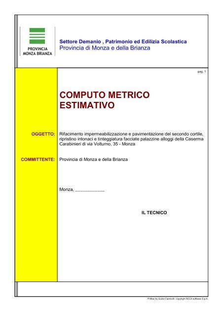 Computo metrico esterni - Provincia di Monza e della Brianza