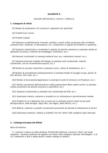 Lista Codici CER Rifiuti - Consorzio Sana Full System