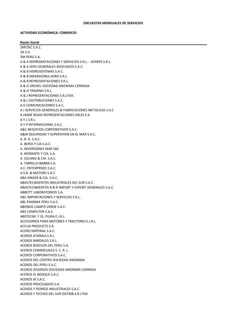 Directorio de empresas encuestas de servicios 2012 - Inei