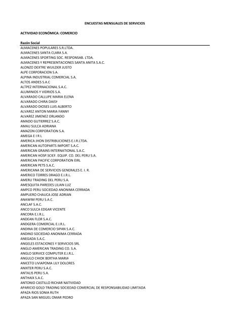 Directorio de empresas encuestas de servicios 2012 - Inei