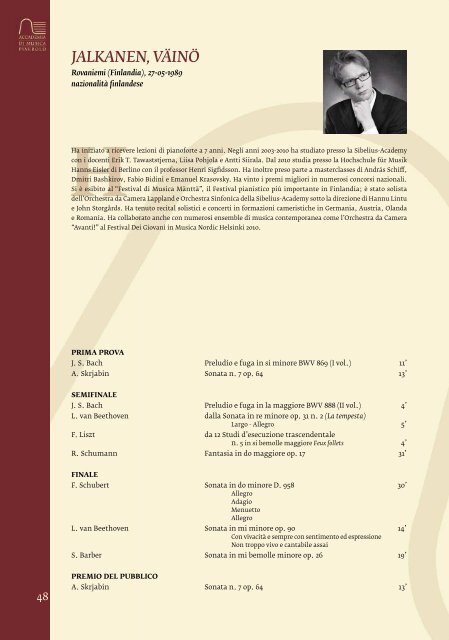 Booklet of International Piano Competition “Città di Pinerolo” – 2012