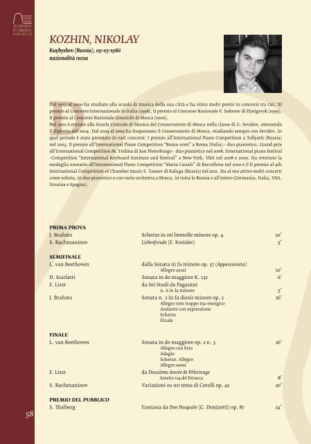Booklet of International Piano Competition “Città di Pinerolo” – 2012