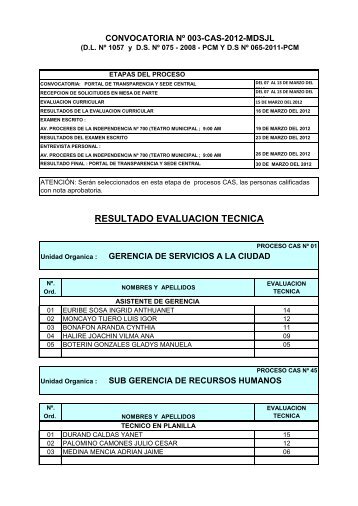 RESULTADO EVALUACION TECNICA - Municipalidad de San Juan ...