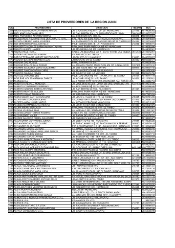 LISTA DE PROVEEDORES DE LA REGION JUNIN - Gobierno ...