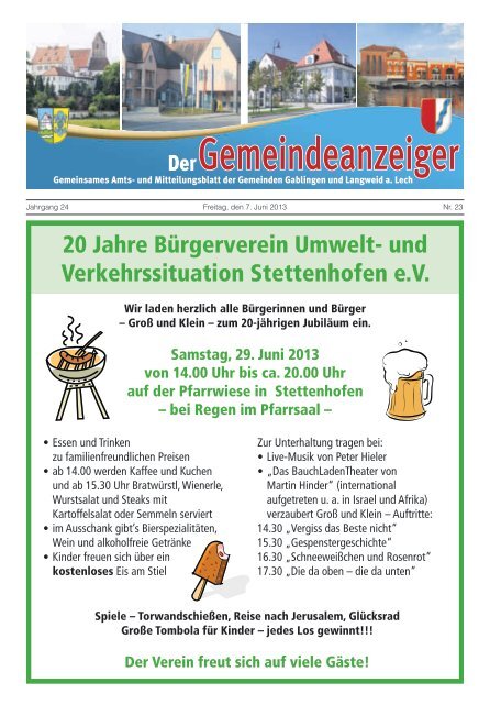 20 Jahre Bürgerverein Umwelt- und Verkehrssituation Stettenhofen eV