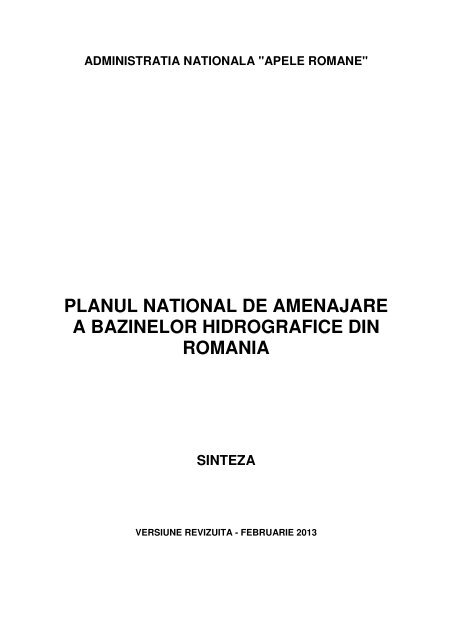 planul national de amenajare a bazinelor hidrografice din romania