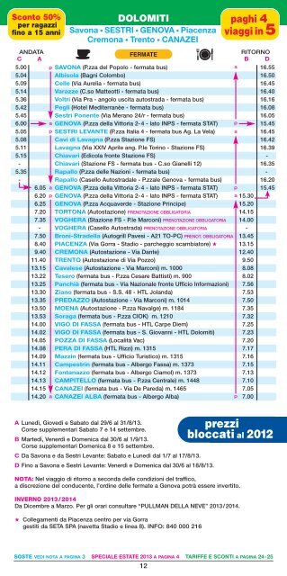 Orario Generale e Tariffe in PDF - Stat Turismo