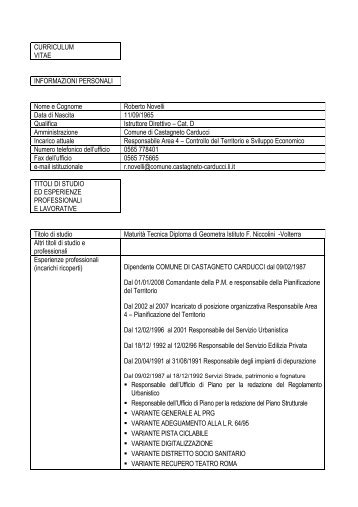 FAC SIMILE CURRICULUM - Comune di Bibbona