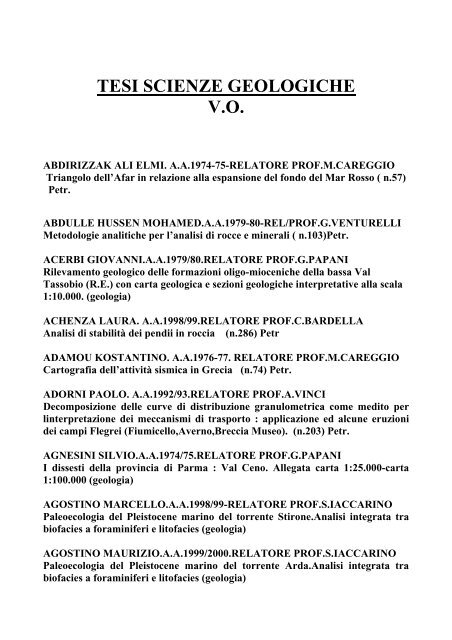 TESI SCIENZE GEOLOGICHE V.O. - Università degli studi di Parma