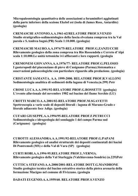 TESI SCIENZE GEOLOGICHE V.O. - Università degli studi di Parma