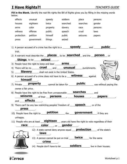 I Have Rights Icivics Worksheet P 2 Answers