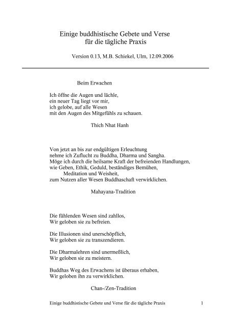 Einige buddhistische Gebete und Verse für die ... - MB Schiekel