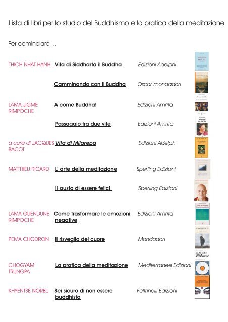 Lista di libri per lo studio del Buddhismo e la pratica della meditazione