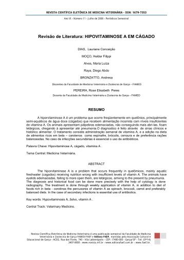 Revisão de Literatura: HIPOVITAMINOSE A EM CÁGADO - Revistas ...