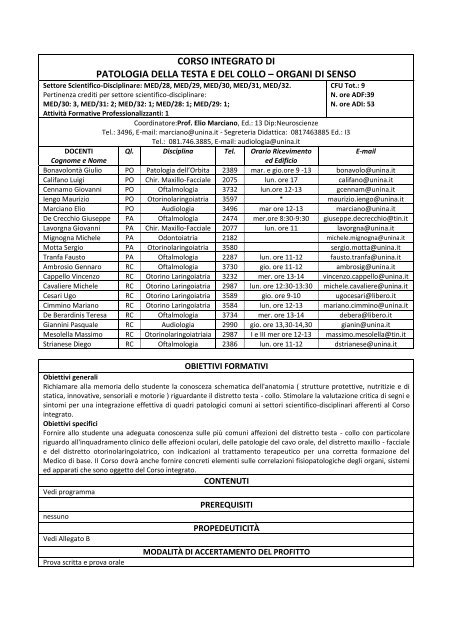 corso integrato di patologia della testa e del collo – organi di senso