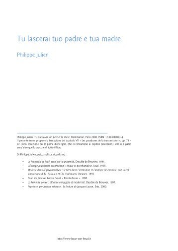 Philippe Julien, Tu lascerai tuo padre e tua madre - Lacan con Freud.it
