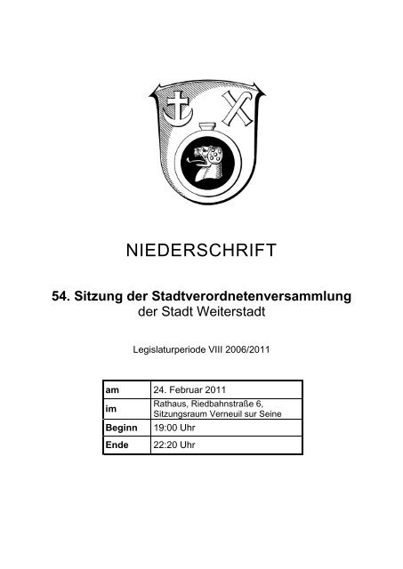 54. Sitzung der Stadtverordnetenversammlung - Weiterstadt