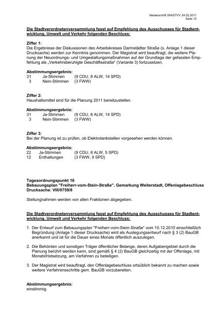 54. Sitzung der Stadtverordnetenversammlung - Weiterstadt