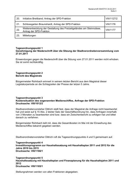 54. Sitzung der Stadtverordnetenversammlung - Weiterstadt