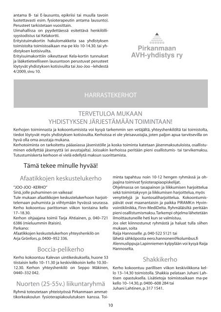 PIRKANMAAN AVH-YHDISTYS RY:n JÄSENLEHTI 1/2010