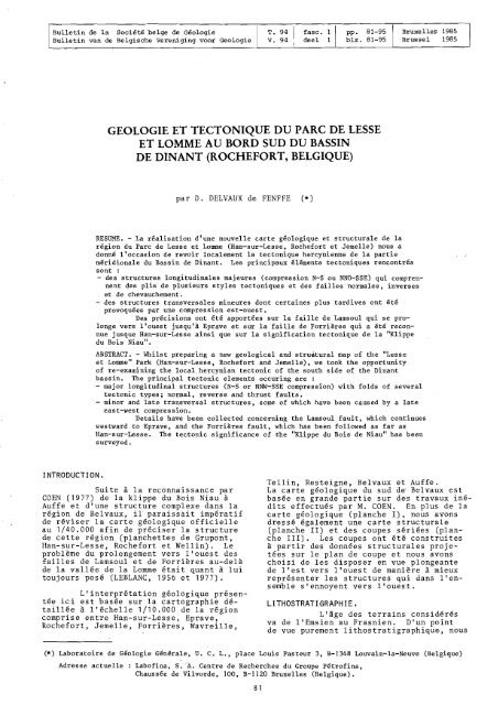 geologie et tectonique du parc de lesse et lomme au bord suddu ...