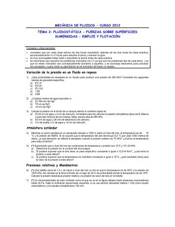 Guia 2: TEMA 2 - Fluidoestática - Fzs s/superf. sumergidas