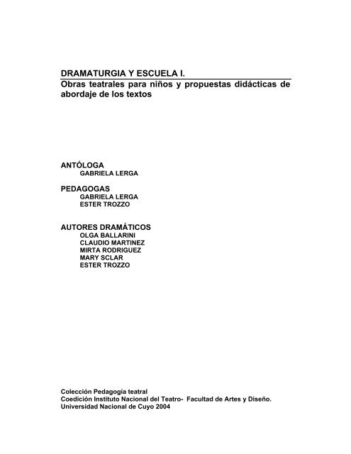ecuación Definitivo mirar televisión DRAMATURGIA Y ESCUELA I. Obras teatrales para niños y ...