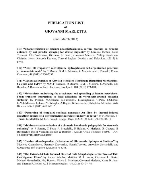 PUBLICATION LIST of GIOVANNI MARLETTA
