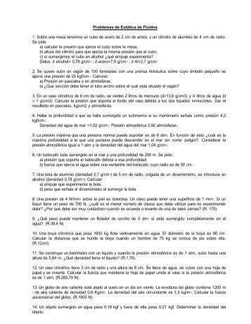 Problemas de Estática de Fluidos 1. Sobre una ... - Telesforo Zabala