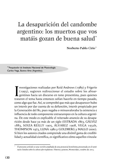 La desaparición del candombe argentino: los muertos que ... - Cebela