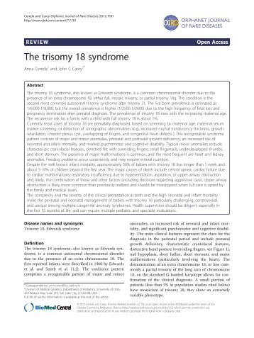 The trisomy 18 syndrome - Orphanet Journal of Rare Diseases