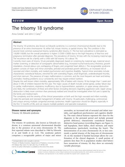 The trisomy 18 syndrome - Orphanet Journal of Rare Diseases