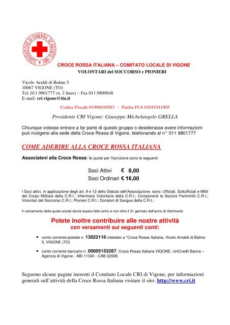 Croce Rossa Italiana - informazioni sul comitato locale di Vigone