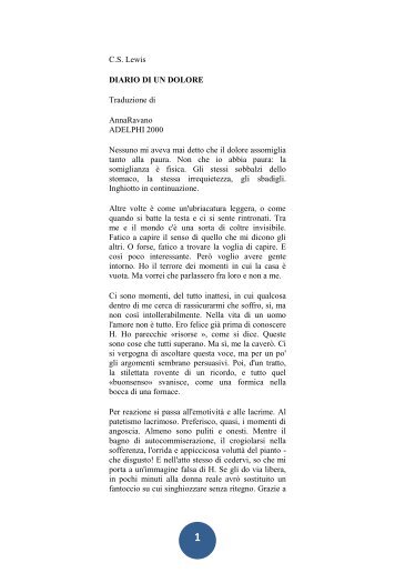 C.S. Lewis DIARIO DI UN DOLORE Traduzione di AnnaRavano ...