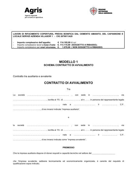 SCARICARE MODELLO CONTRATTO AVVALIMENTO