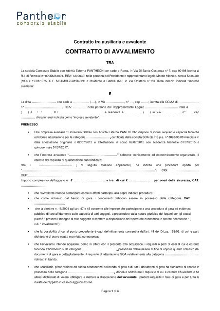 SCARICARE MODELLO CONTRATTO AVVALIMENTO