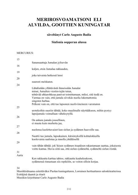 libretto C.A. Badian partituurin mukaisena