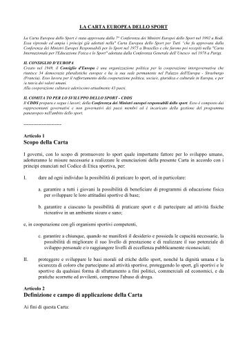 LA CARTA EUROPEA DELLO SPORT - Coni Puglia